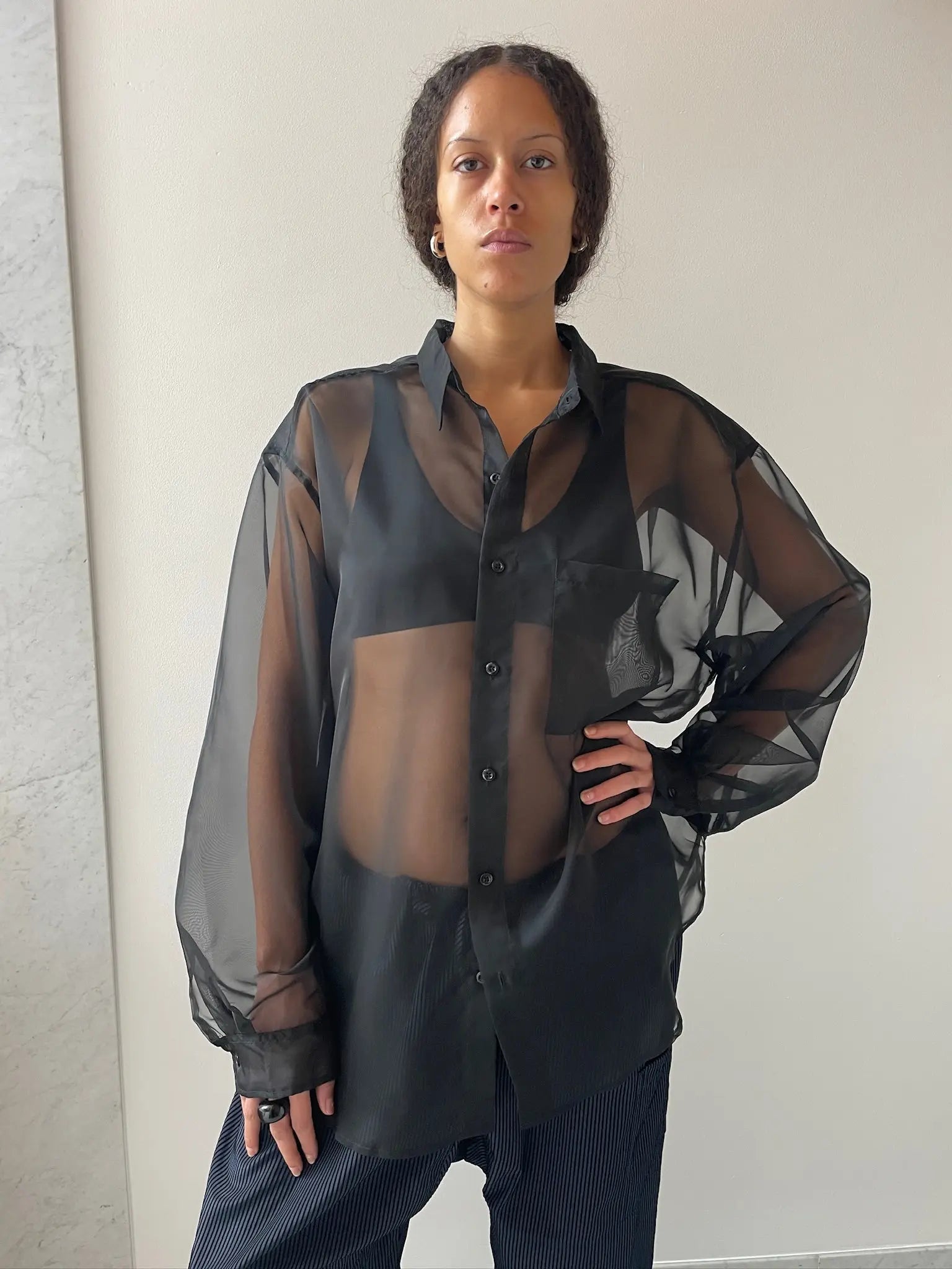 Organza Big Button Up, Black GIL RODRIGUEZ