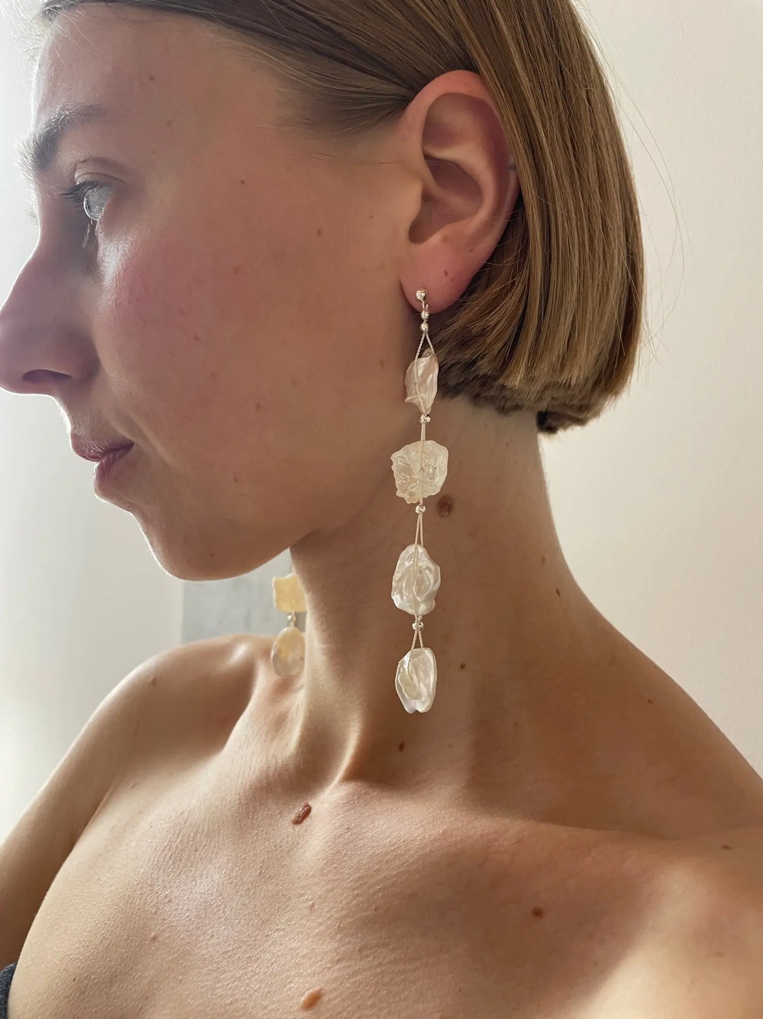 Everything Has An End Earrings, Floating Pearl SANTANGELO